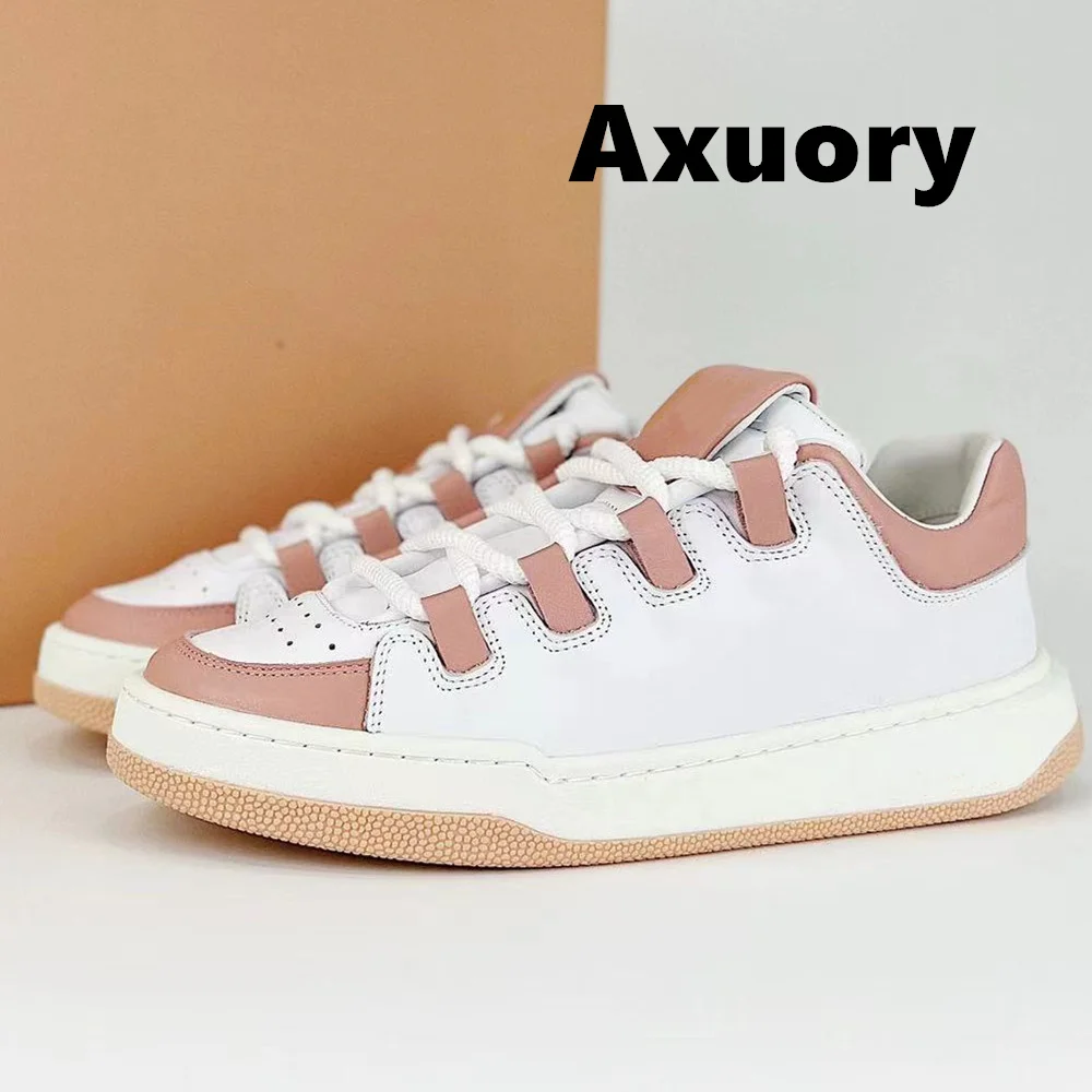 

2024 New Women's Casual Shoe Mixed Color Thick soled sports shoes Luxury Design Lace-up Genuine Leather Breathable Spring