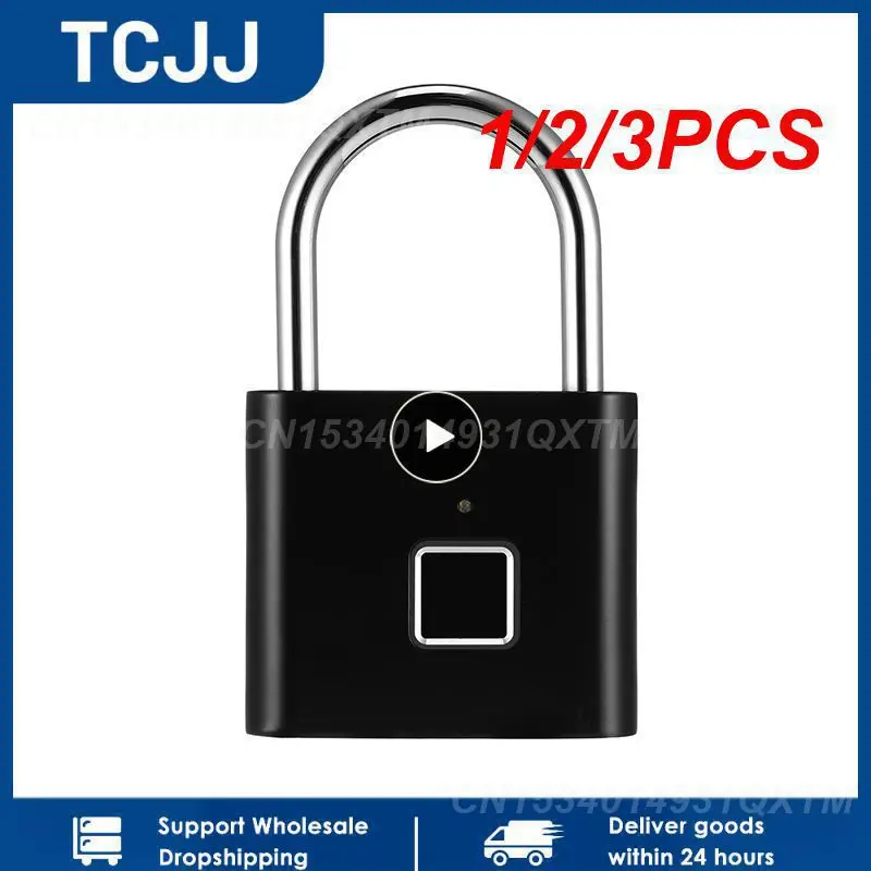 

1/2/3PCS Keyless USB Charging Door Lock Fingerprint Smart Padlock Quickly Unlock Zinc Alloy Metal Self-imaging Chip 10