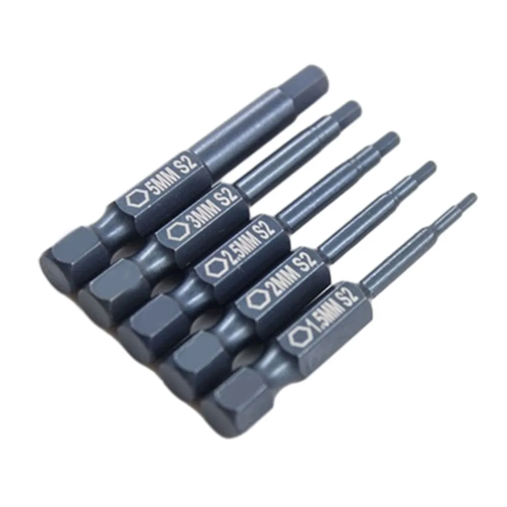 

5pcs Screwdriver Bits 50mm Length H1.5+H2+H2.5+H3+H5 Size Alloy Steel Magnetic 1/4 Standard Shank Diameter Hand Tool Screwdriver