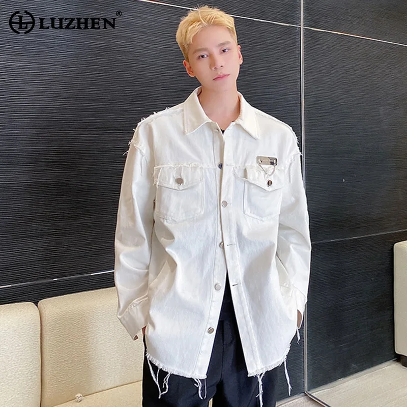 

LUZHEN Metal Decorate Burr Splicing Design Trendy Korean Jackets 2024 Spring New Fashion Handsome Street Men's Outerwear LZ3023