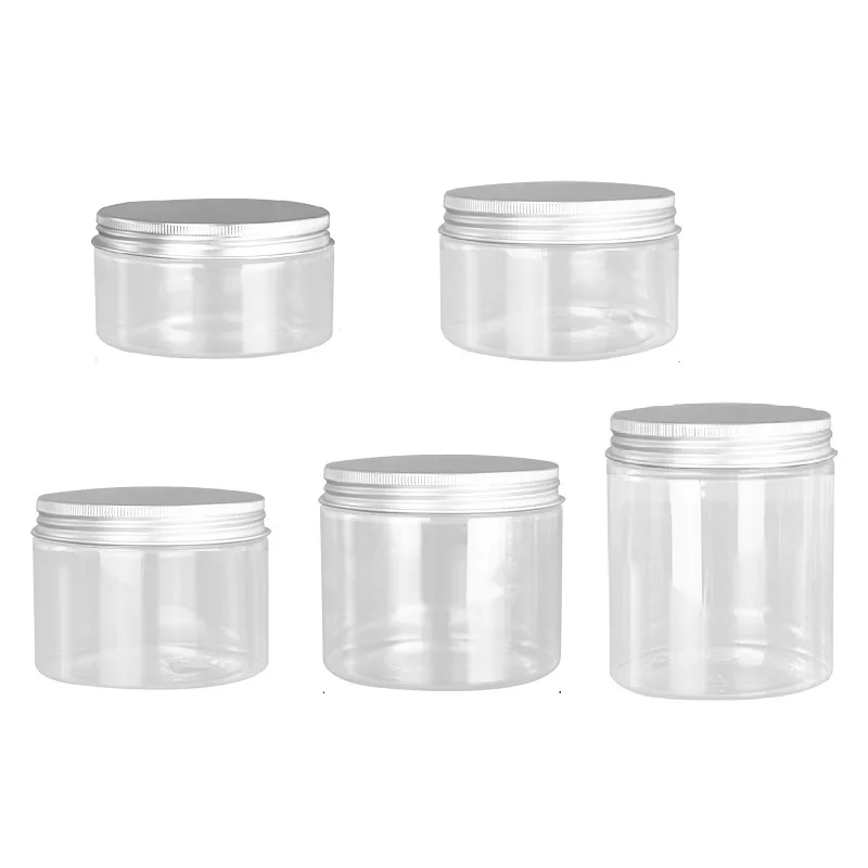 

Empty Plastic Pot 14Pcs 89Dia. 200ml 250ml 300ml 400ml 500ml Clear Container Cosmetic Silver Aluminum Lid Packaging Cream Jars