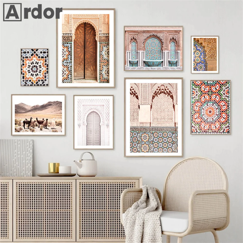 

Morocco Door Architecture Decorative Painting Canvas Poster Islamic Arabic Wall Art Pictures Muslim Print Living Room Home Decor