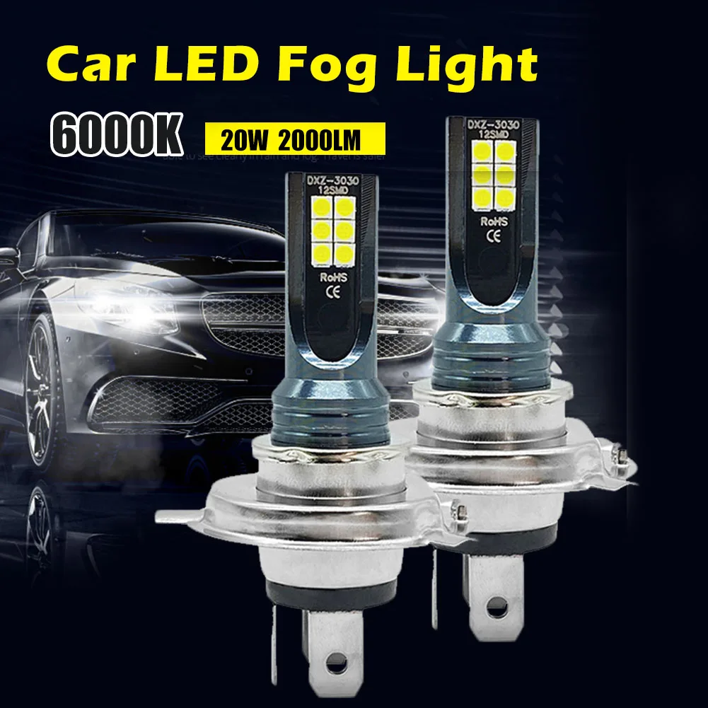 

2Pcs Car Fog Light H4 H7 H11 H8 H9 H1 20W 2000LM Automobile LED Fog Lamp Bulbs 9005 9006 6000K White 12V 24V Waterproof Lighting