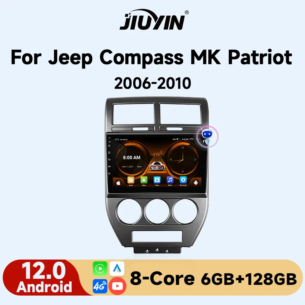 

JIUYIN Jeep Compass MK Patriot 2006-2010 Radio 2 Din Android Stereo Screen GPS Autoradio Head Unit Carplay Car Multimedia Player