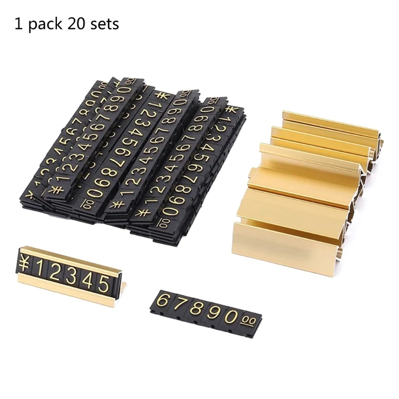 

Gold Number Price Tag Signs 20Sets Arabic Numerals Together Price Cube Kit for Shopping Mall Mobile Phone Storage Price Label