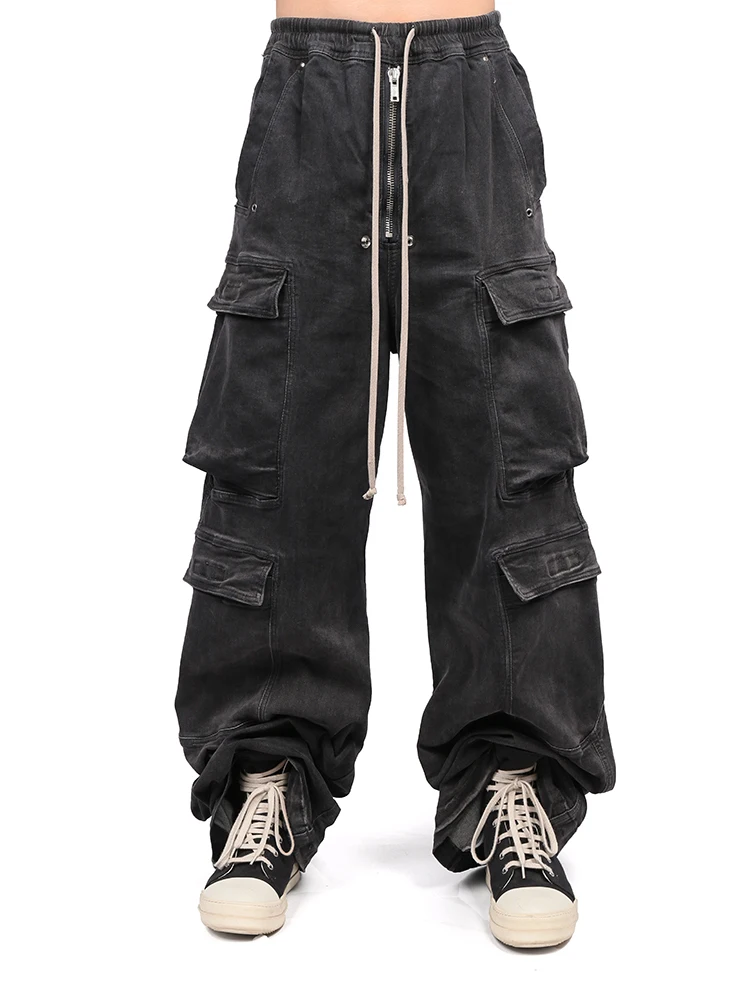 

High Quality Niche Designer Style Dark Gradient Smoky Gray Wide Leg Jeans Loose Mopping Overalls