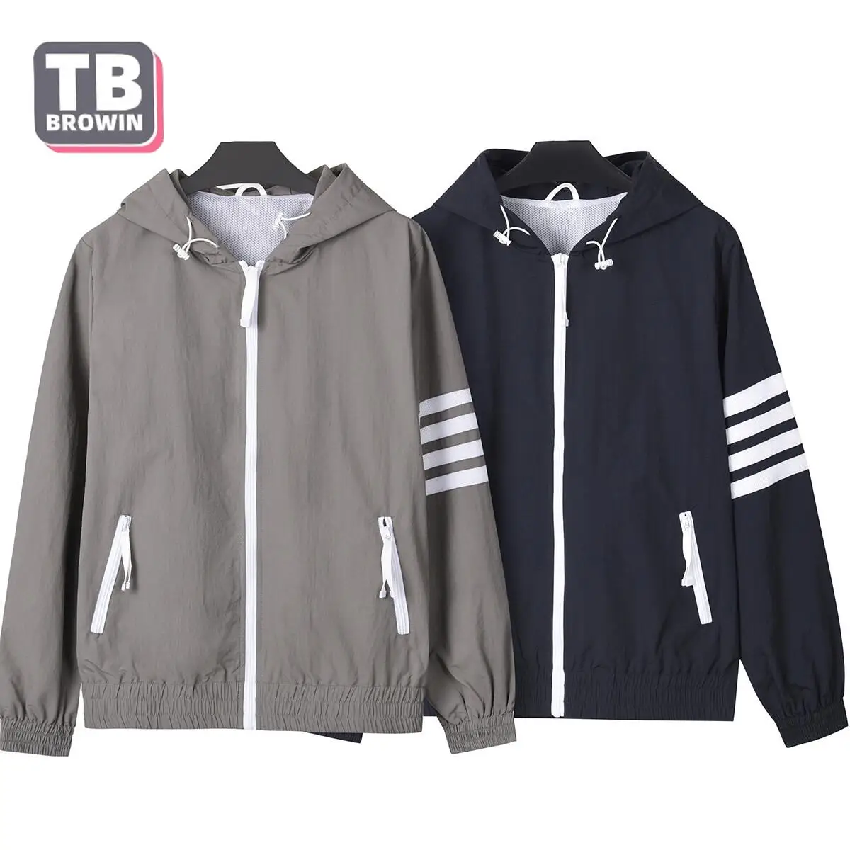 

TB YJ03 Brand Men's Jacket Winter Clothing Classic Zipper Coat Hoodie Windbreaker striped outdoor Leisure party