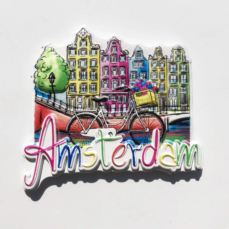 

Fridge magnet Amsterdam Street View Exquisite Decoration Resin Refrigerator Magnet Tourism Souvenir Crafts Message Sticker