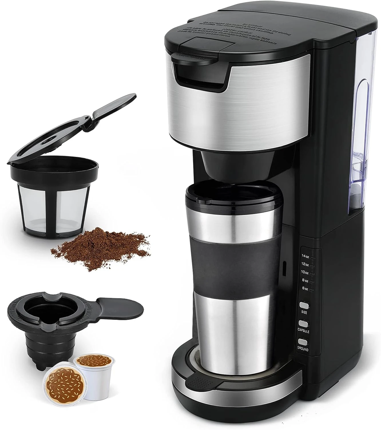 

Serve Coffee Maker For Single Cup Pods & Ground Coffee, One Cup Coffee Maker with 30 Oz Detachable Reservoir, 3 levels Adjus Fal