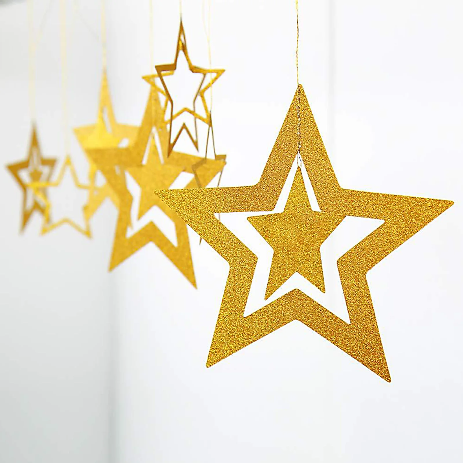 

Gold Glitter Five-pointed Star New Year Christmas Decorations 2024 Charm Golden Pink Champagne Silver Pentagram Ceiling Pendant