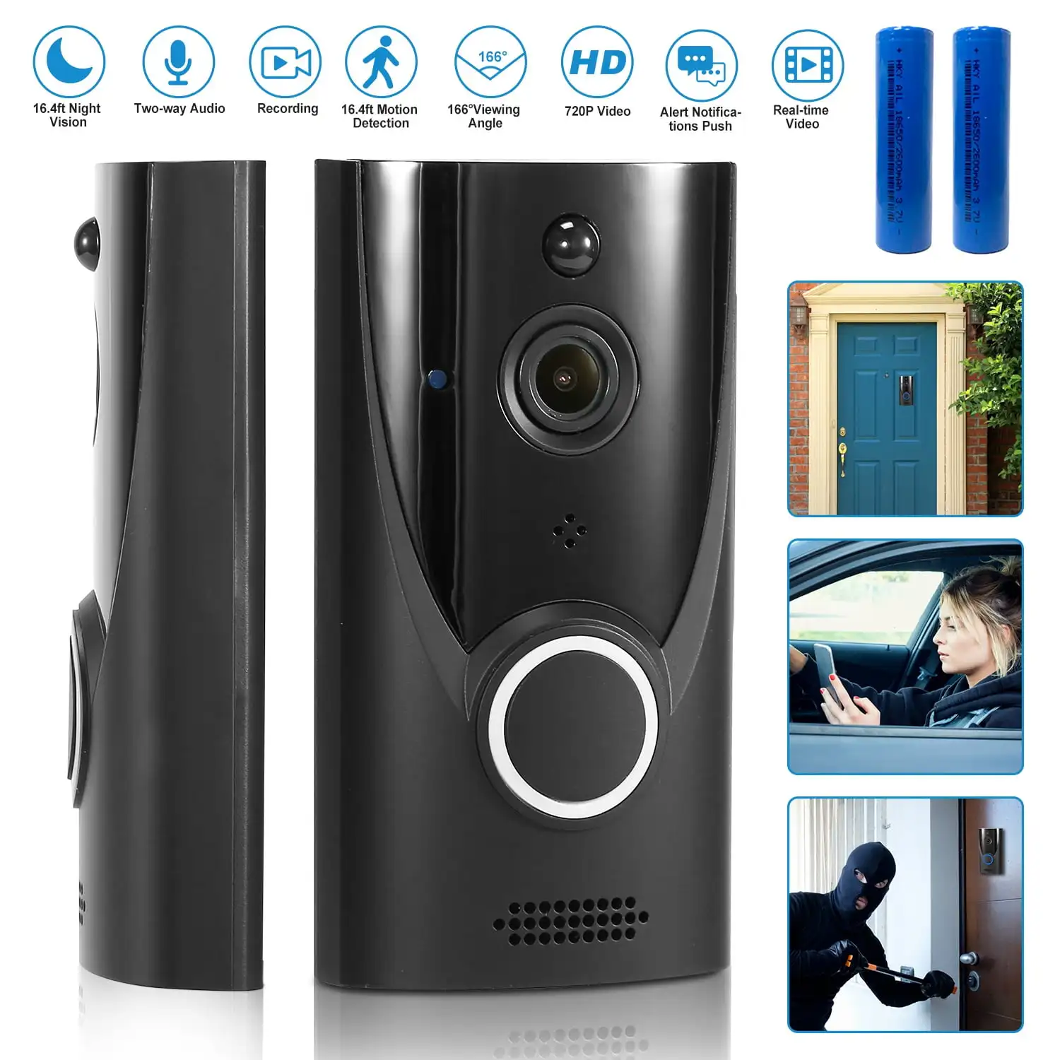 

Tuya WiFi Video Doorbell 720P HD Door Bell Camera With Battery Chime PIR Motion Detection Night Vision Voice Intercom Door Bell