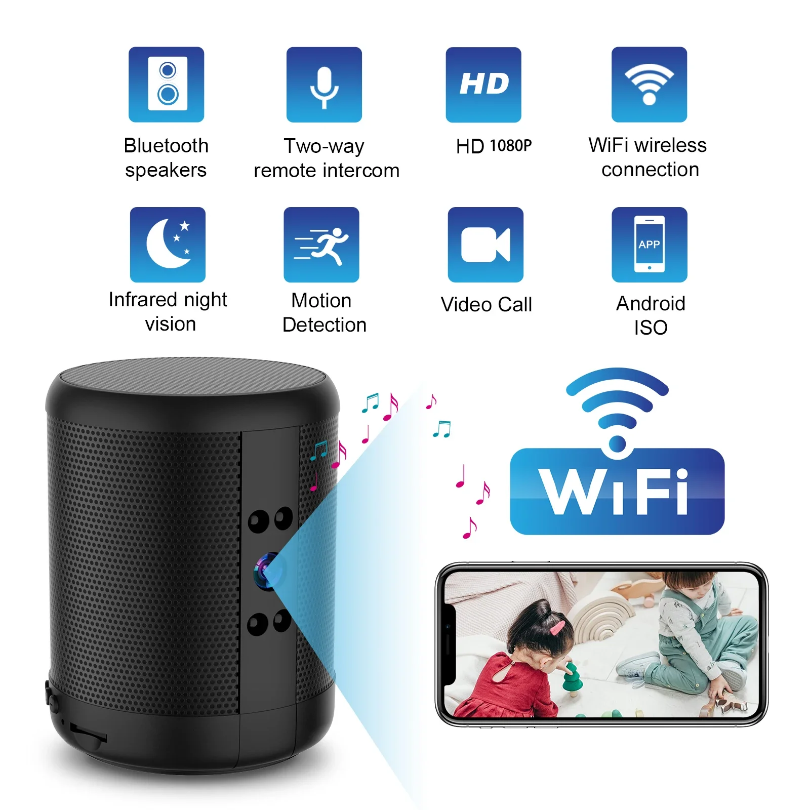 

Mini Wifi Home Security Monitoring Smart Two-Way Bluetooth Speaker Camera 4K HD Remote Intercom Night Vision Camera 3500mah Batt