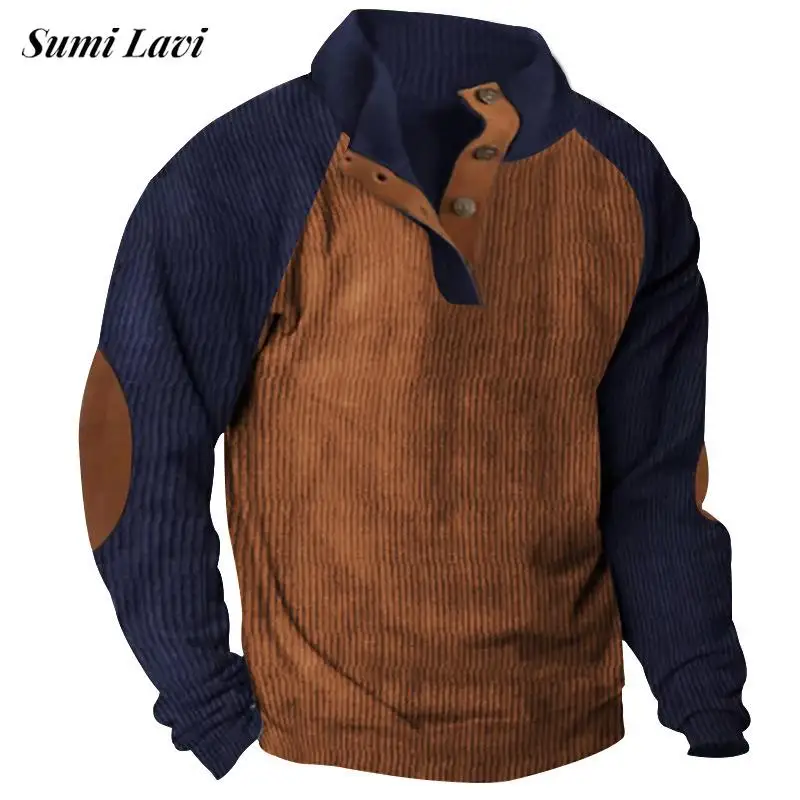 Vintage Patchwork Corduroy Sweatshirts Men Casual Long Sleeve Buttoned Stand Collar Hoodie Mens Autumn Fashion Ribbed Pullovers
Vintage Patchwork Corduroy Sweatshirts Men Casual Long Sleeve Buttoned Stand Collar Hoodie Mens Autumn Fashion Ribbed Pullovers