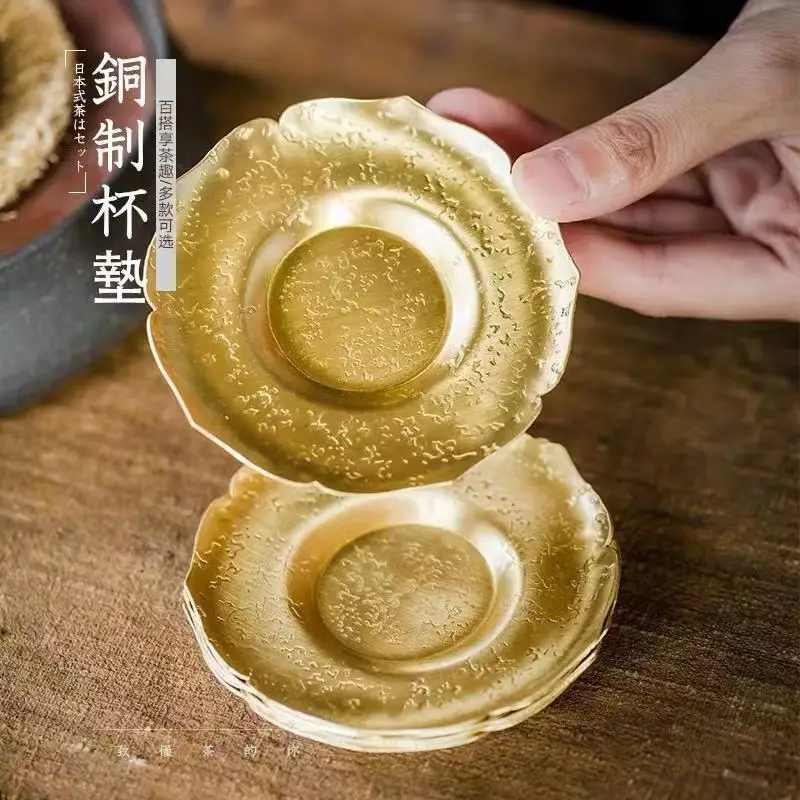 

Copper Hammered Coaster Handmade Tea Cup Saucer Heat Proof Mat Japanese Alloy Home Tea Ceremony Kung Fu Tea Utensils