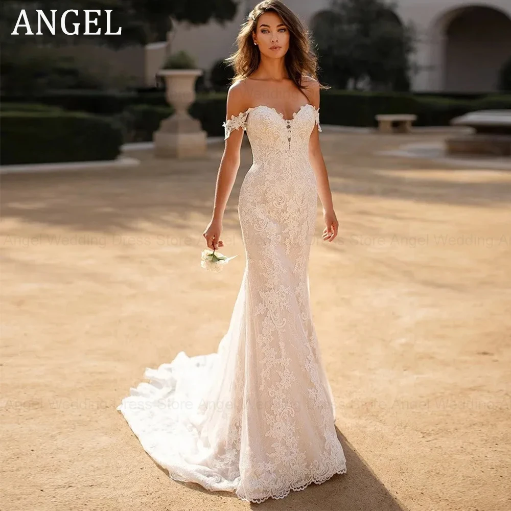 

ANGEL Off The Shoulder Lace Mermaid Wedding Dress 2024 Sweetheart Gorgeous Bridal Gown Sweep Train Backless Vestidos De Noiva