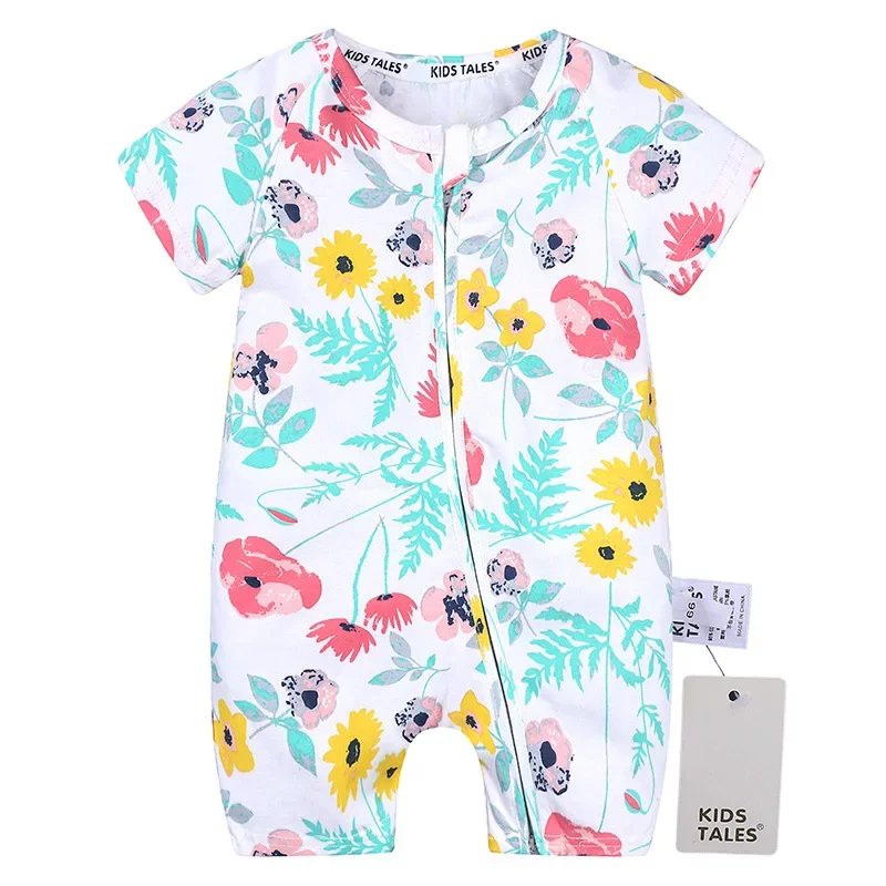 

Summer New Baby Jumpsuit Short Sleeve Zipper Cartoon Print Kids Onesie Climbing Suit Newborn Clothes