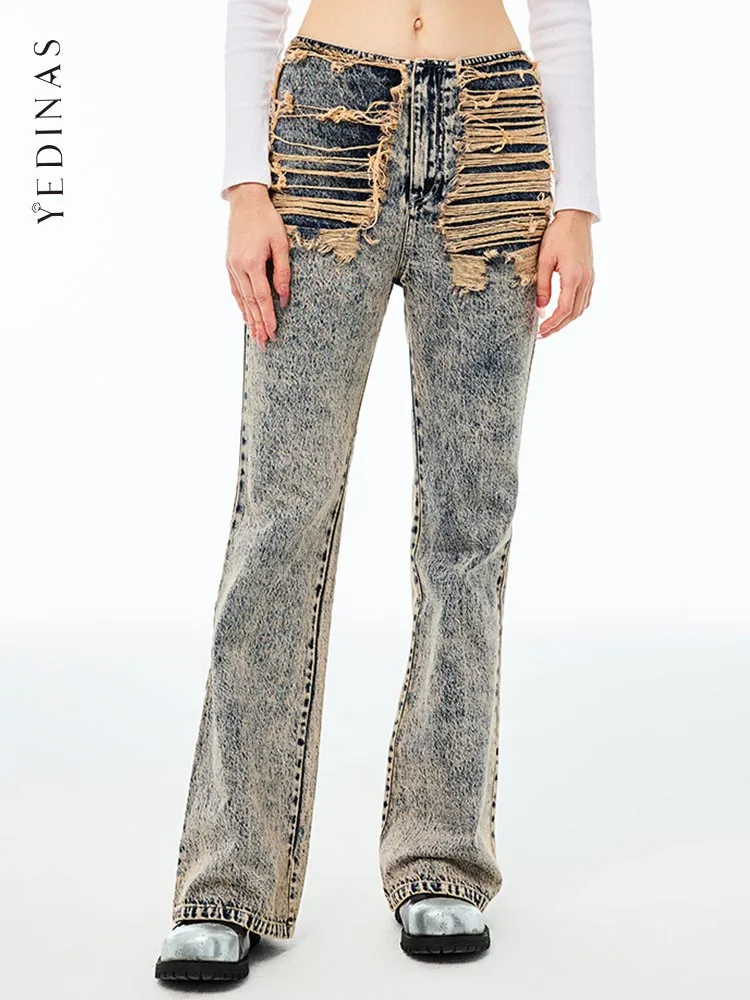 Yedinas Distressed Ripped Jeans For Women American Retro Blue Vintage Autumn Spring Denim Bell Bottom Jeans Y2k Korean Style
Yedinas Distressed Ripped Jeans For Women American Retro Blue Vintage Autumn Spring Denim Bell Bottom Jeans Y2k Korean Style