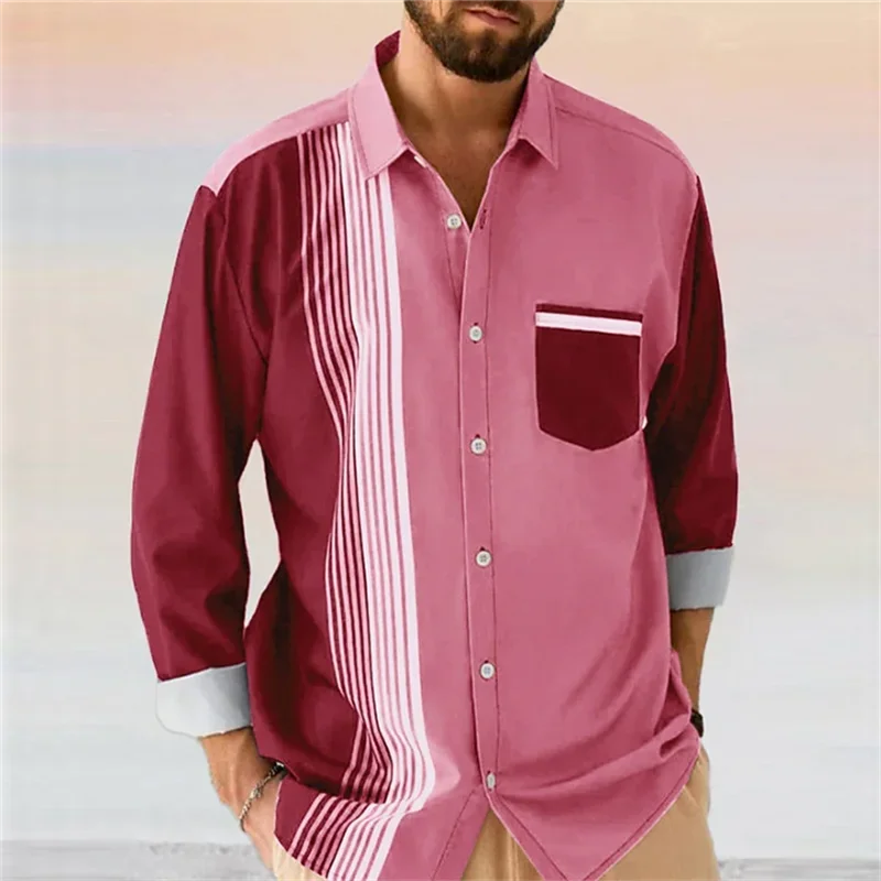 Fashion Men's Shirt Stripe Color Changing Pocket Lapel Long Sleeve Button Street Outdoor Casual Men's Tops New Plus Size
Fashion Men's Shirt Stripe Color Changing Pocket Lapel Long Sleeve Button Street Outdoor Casual Men's Tops New Plus Size