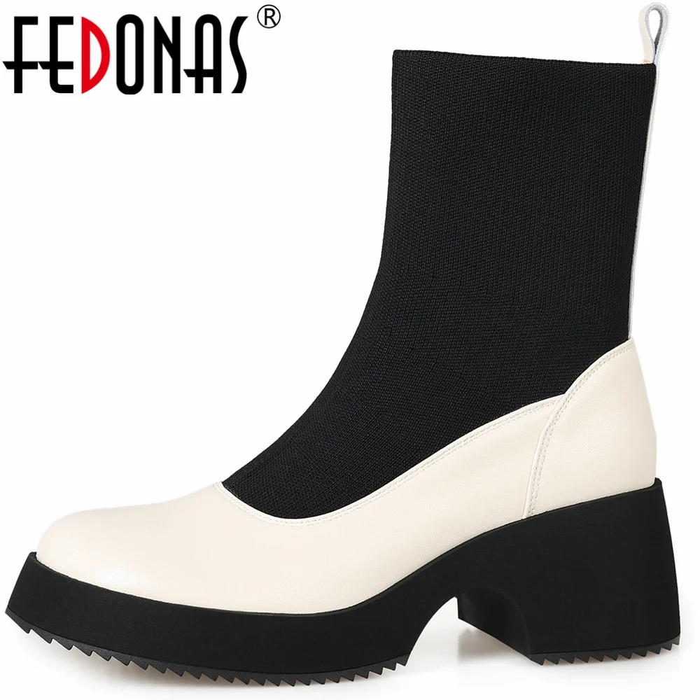 FEDONAS Splicing Genuine Leather Women Ankle Boots Round Toe Autumn Winter Thick High Heels Casual Office Working Short Boots
FEDONAS Splicing Genuine Leather Women Ankle Boots Round Toe Autumn Winter Thick High Heels Casual Office Working Short Boots