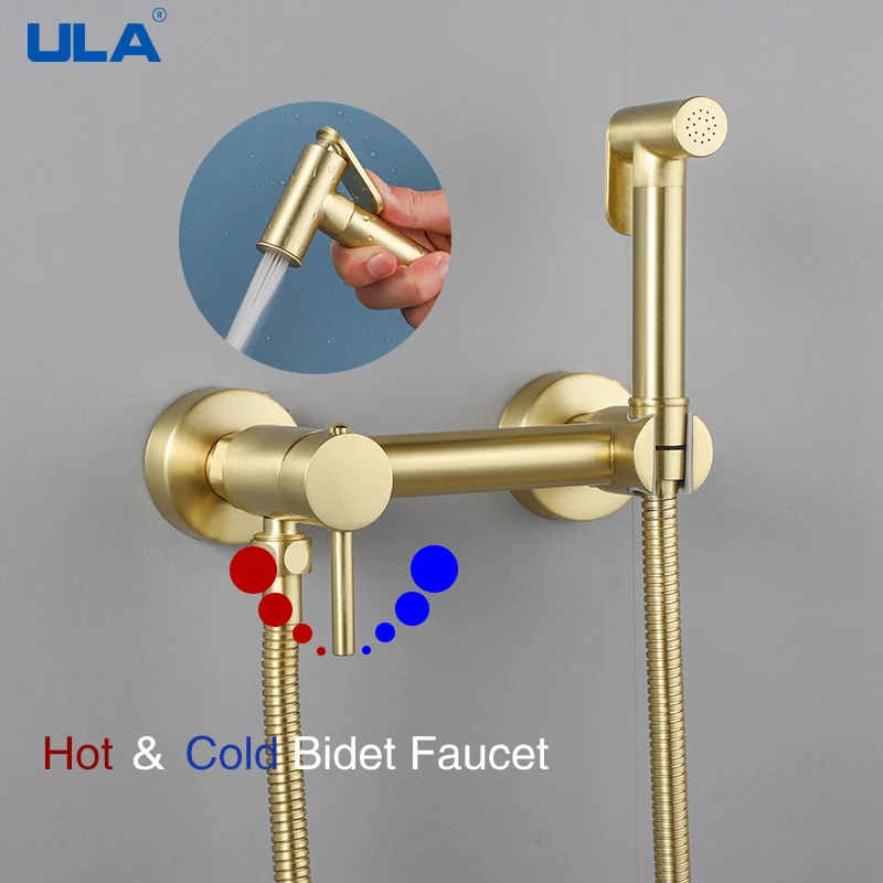 

ULA Brass Bidet Faucet Gold Toilet Bidet Sprayer Hot Cold Water Mixer Handheld for toilet washing Bidet Sprayer Hygienic Shower