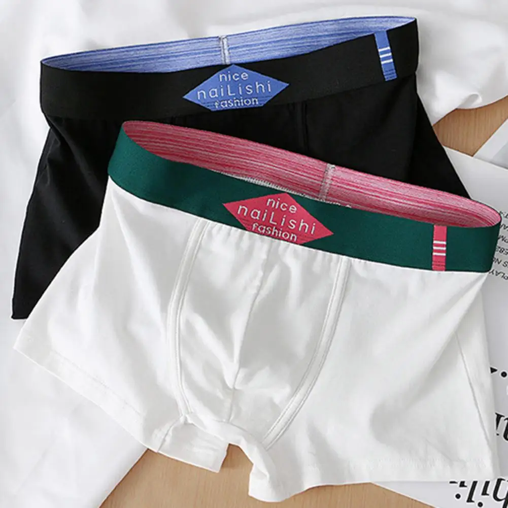 

U-convex Shorts Panties Men's Mid-rise Letter Print Patchwork Shorts High Elastic Underwear with Wide Waistband for Everyday