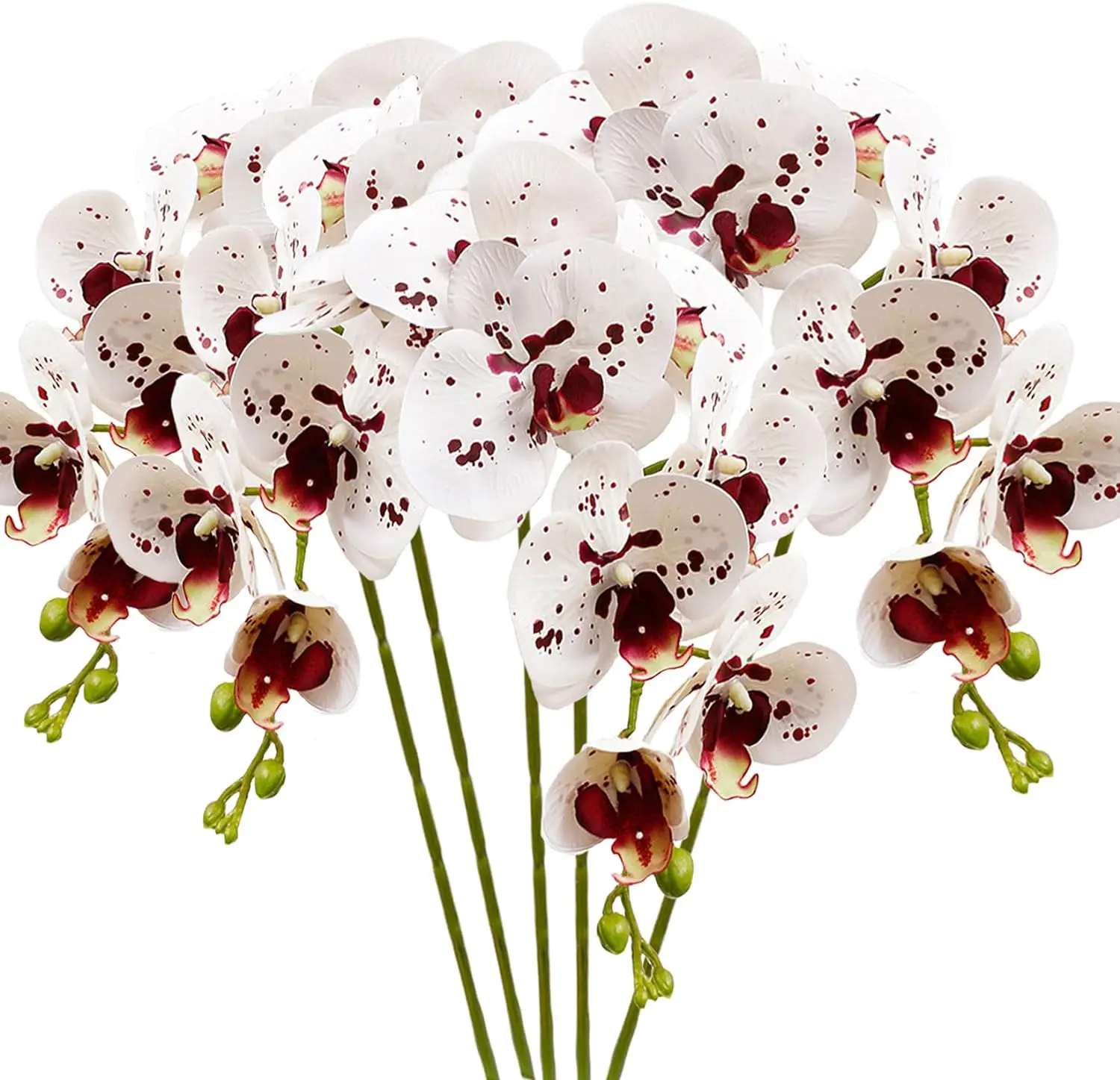 

5 Pcs Artificial Orchid Flowers White with Spots Artificial Phalaenopsis Flowers 28 Inch Stem Plants for Home Wedding Decoration