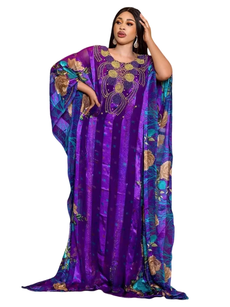 

Dashiki African Dresses for Women Spring Summer African 3/4 Sleeve Sequined Printing Long Dress Muslim Abaya African Clothes