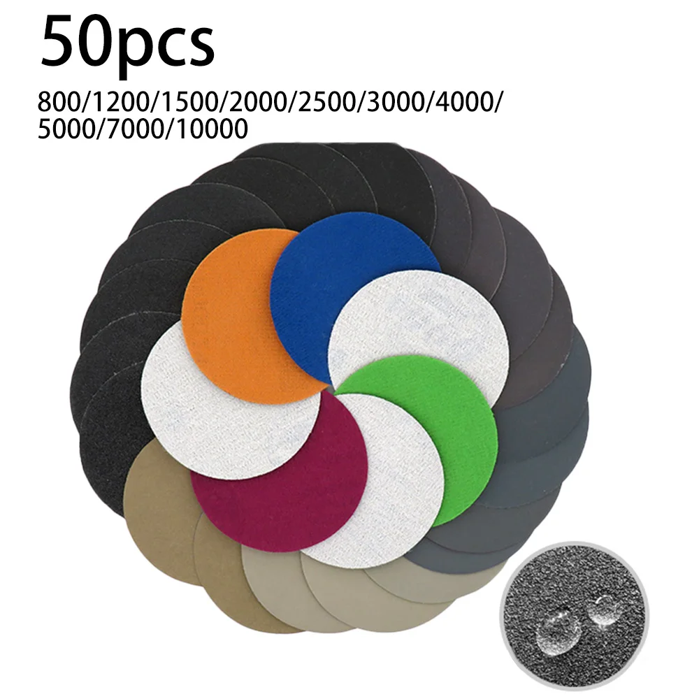 

50PCS 3 Inch 75mm Waterproof Sanding Discs Hook Loop Silicon Carbide Sandpaper Wet/Dry 60 -10000 Grit For Polishing Grinding