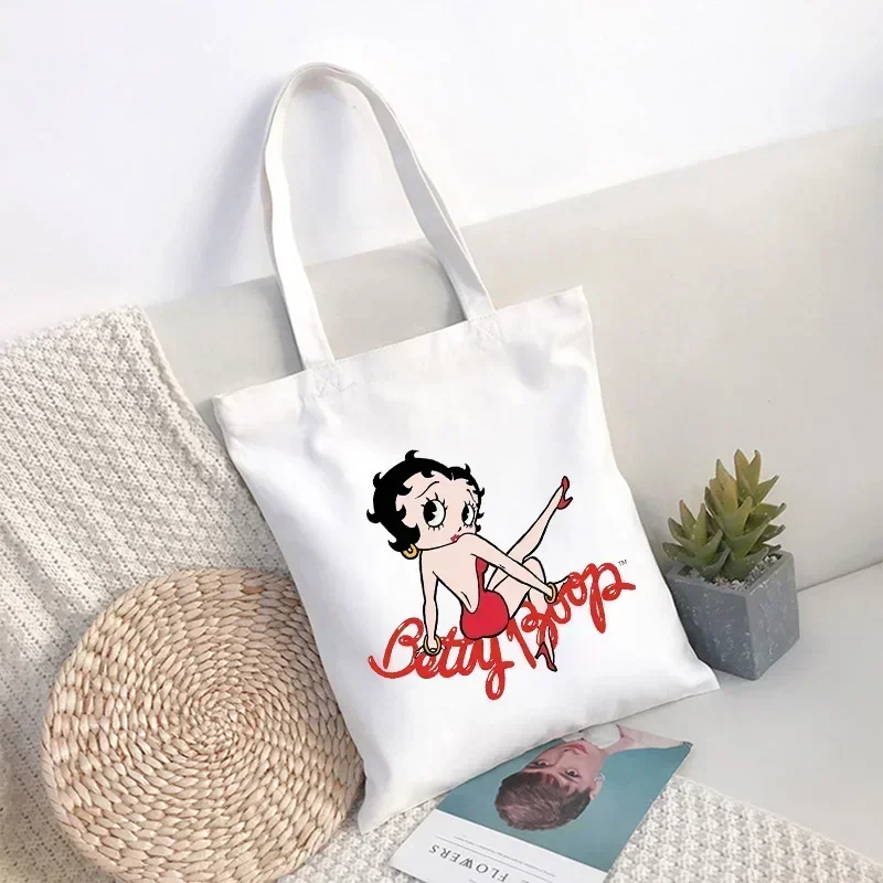 

Shopping Shopper Handbag Cute Cartoon Girl Betty Oop Sexy Woman Cherries Harajuku Tote Bag Foldable Shopping Bag