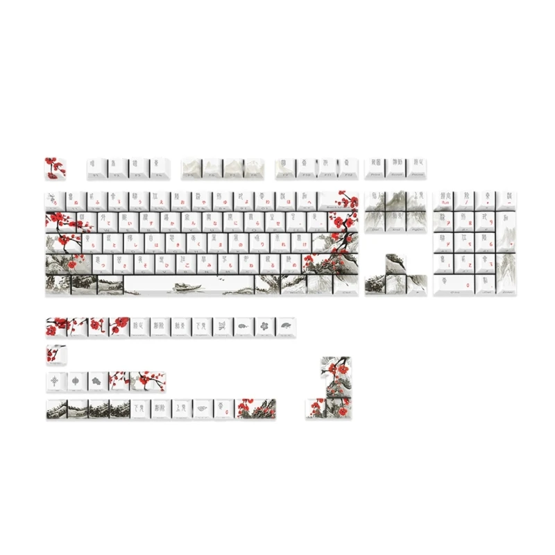 

2023 New Backlit Keycaps Set Plum Blossom Theme for 135 Keys CherryProfile and Oil-Resistant Texture Side Lettering Double Shots
