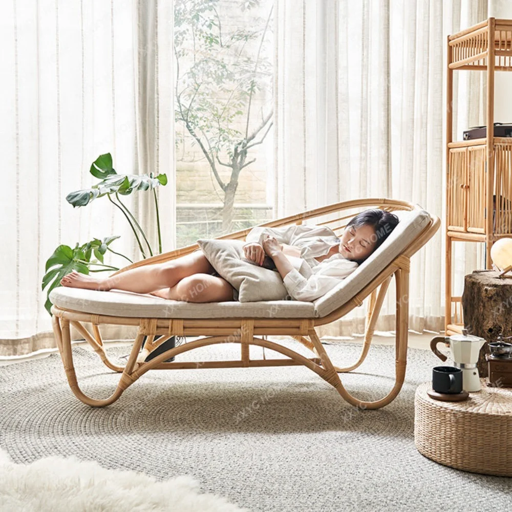 

Nordic Retro Natural Rattan Chaise Longue Balcony Home Lazy Comfortable Leisure Chair Small Apartment Home Rattan Chair