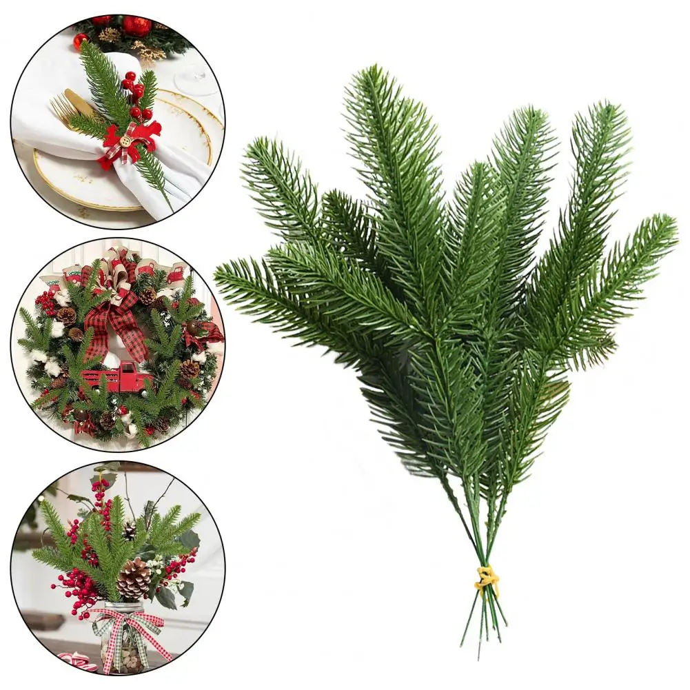 

30Pcs Artificial Pine Branch Realistic Reusable Plastic Faux Green Plant Needle Christmas Tree Wreath DIY Crafts Home Decoration
