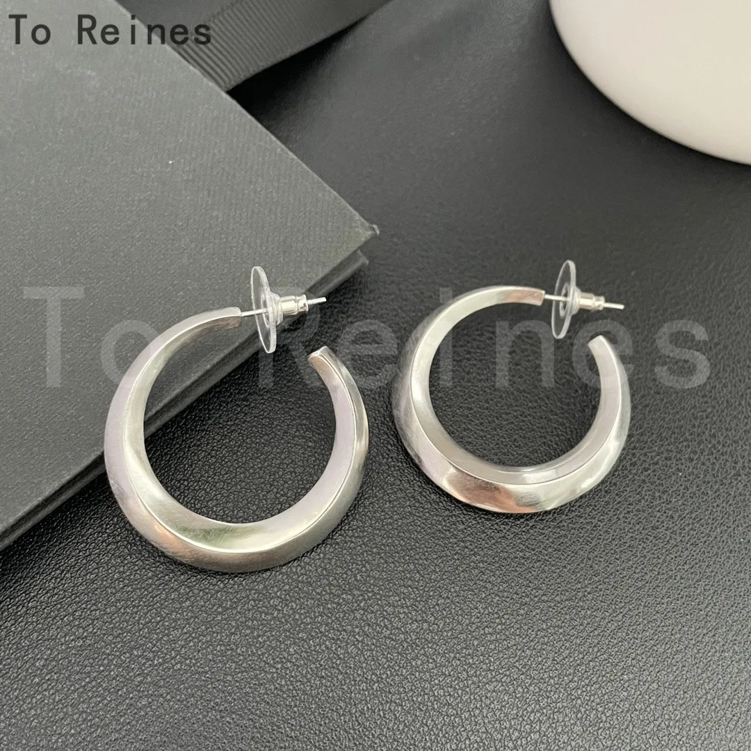 

To Reines Trendy Open Big Round Drop Earrings For Women Exaggerated Punk Silver Color Circle Metal Earring Party Wedding Jewelry