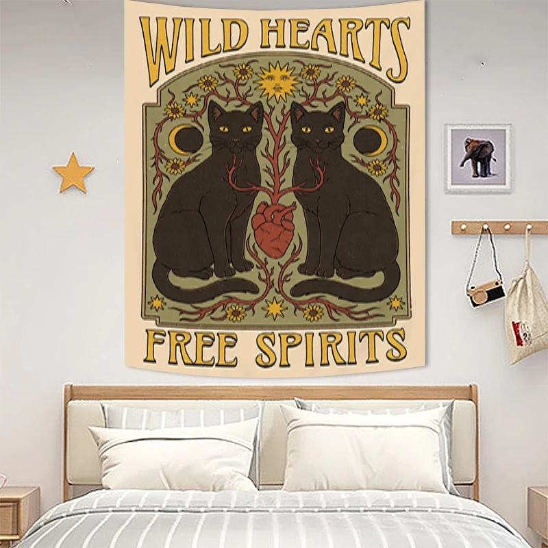 

Tapestries Sun Moon Tarot Decorative Wall Tapestry Aesthetic Black Cat Bedroom Decoration Tapries Room Decor Decors Home Fabric