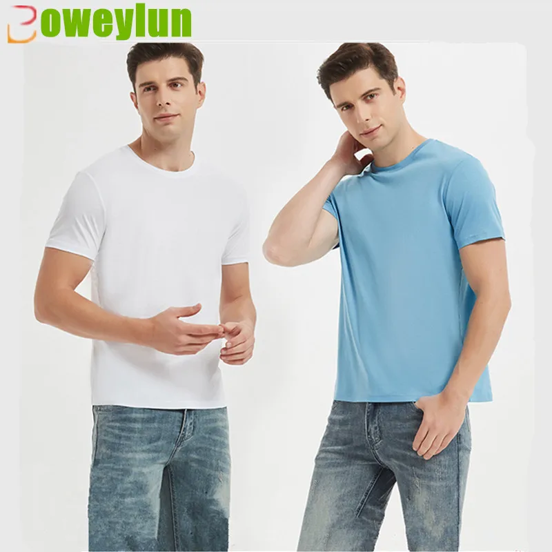 

Boweylun 80S Double-sided Mercerized Cotton Men's T-shirt Skin-friendly Breathable Moisture-Wicking Casual Short Sleeve T1204