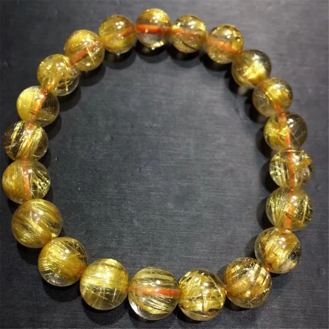 

9mm Natural Gold Hair Rutilated Quartz Bracelet Jewelry For Woman Man Healing Wealth Gift Gemstone Crystal Beads Strands AAAAA