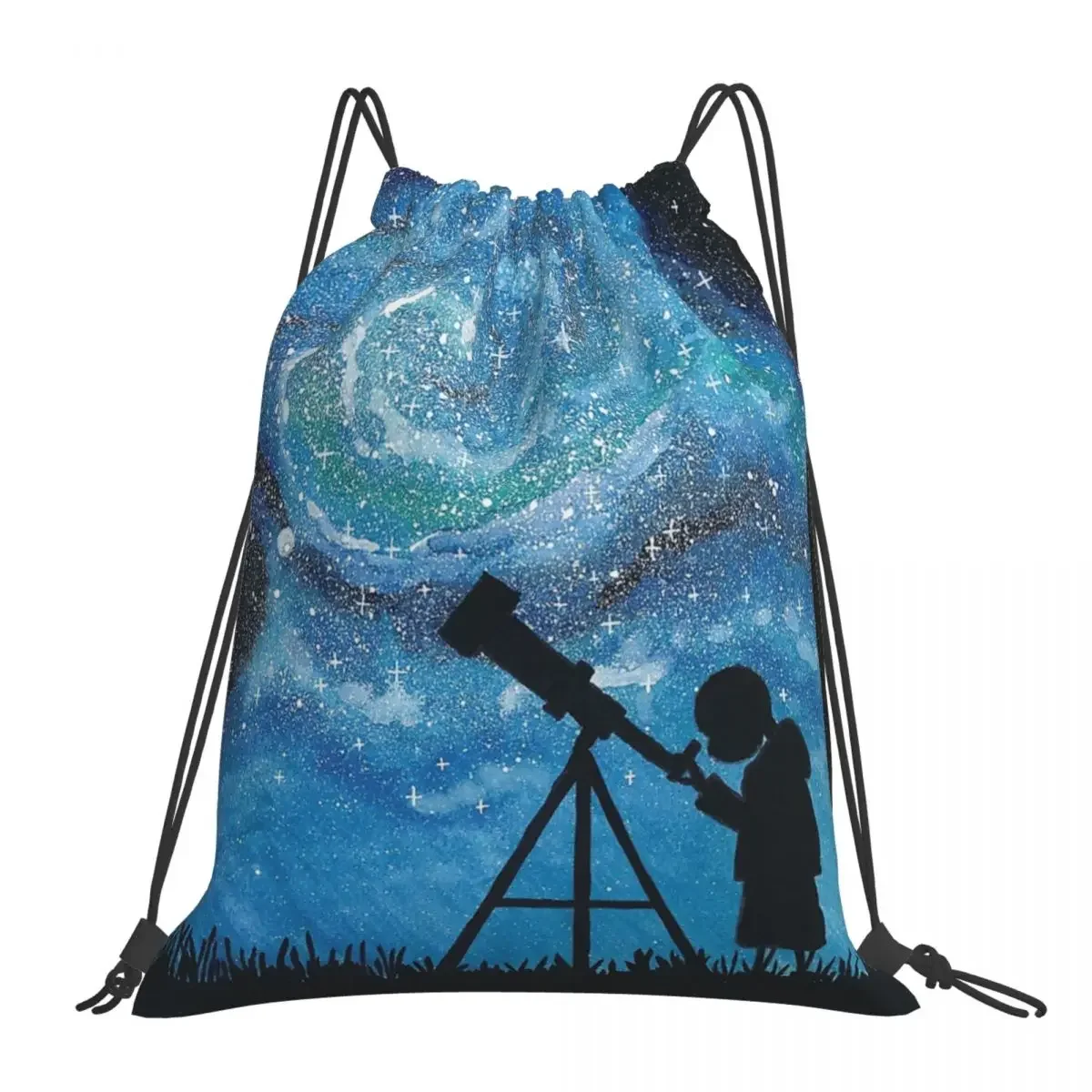 

Observing The Universe Watercolor Painting Backpack Portable Drawstring Bags Drawstring Bundle Pocket Storage Bag For Man Woman
