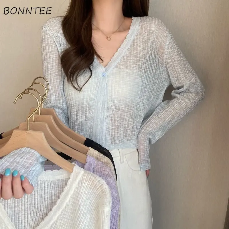 

Cardigan Women Sweet Summer Sun-proof Knitted Korean Style Thin Casual Solid All-match Fashion Ulzzang Classic College Elegant