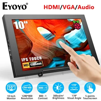 Eyoyo 라즈베리 파이 디스플레이, 노트북, PC, 게임 콘솔용, 휴대용 HDMI, VGA 모니터, 300cd/m² IPS 정전식 터치스크린, 7/10 인치