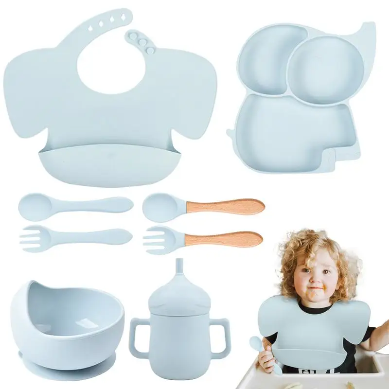 

Набор силиконовых тарелок и приборов для кормления детей, набор посуды со светодиодом для чистки ребенка, присоска, ложка, вилка