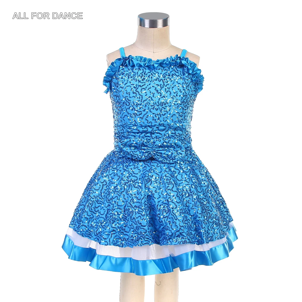 

16013 Lake Blue Sequin Spandex Bodice Ballet Tutu Girls Ballet Dance costume Kids Stage Performance Dance Tutu