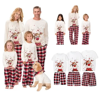 2023 Christmas Family Matching Pajamas Set Deer Adult Kid Summer Short Sleeves Tops Shorts Xmas Sleepwear Pjs Baby Romper 0-18M