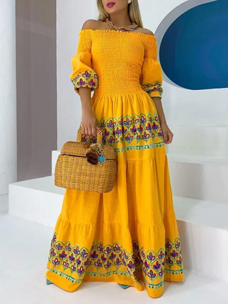 Ethnic Printed Drape Hem Floor-Length Dress Women Spring Slash Neck Pleated Boho Dress Summer Lantern Sleeve Backless Maxi Dress
Ethnic Printed Drape Hem Floor-Length Dress Women Spring Slash Neck Pleated Boho Dress Summer Lantern Sleeve Backless Maxi Dress