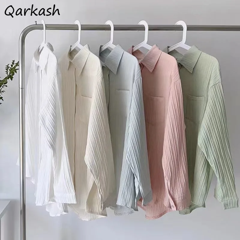 Long Sleeve Sun-proof Shirts Women Pleated Loose Students Button-up Tops All-match Solid Pockets Soft Sweet Summer Shirt Chic
Long Sleeve Sun-proof Shirts Women Pleated Loose Students Button-up Tops All-match Solid Pockets Soft Sweet Summer Shirt Chic