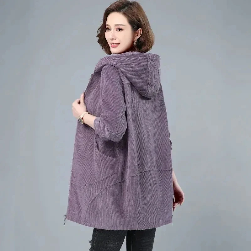 Women's Spring and Autumn Corduroy Outercoat Plus Size Retro Fashion Mid-length Trench Coat Wild Loose Hooded Windbreaker Female
Women's Spring and Autumn Corduroy Outercoat Plus Size Retro Fashion Mid-length Trench Coat Wild Loose Hooded Windbreaker Female