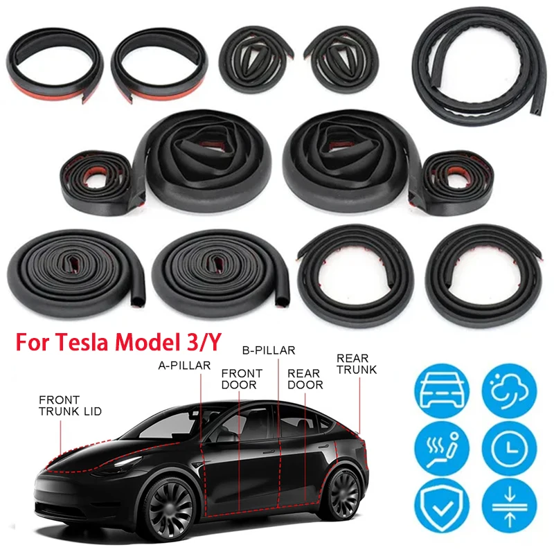 11pcs/set Car Door Seal Strip Kit Rubber Soundproof Weatherstrip for Tesla Model 3/Y
11pcs/set Car Door Seal Strip Kit Rubber Soundproof Weatherstrip for Tesla Model 3/Y