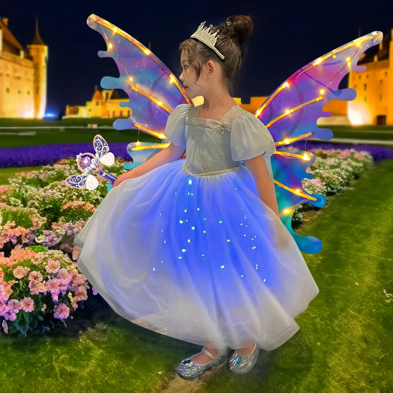 Magic Stick Butterfly Wings Shining Princess Skirt With Led Light Kids Cosplay Party Dress Snow Queen Halloween Xmas Prom Gowns
Magic Stick Butterfly Wings Shining Princess Skirt With Led Light Kids Cosplay Party Dress Snow Queen Halloween Xmas Prom Gowns