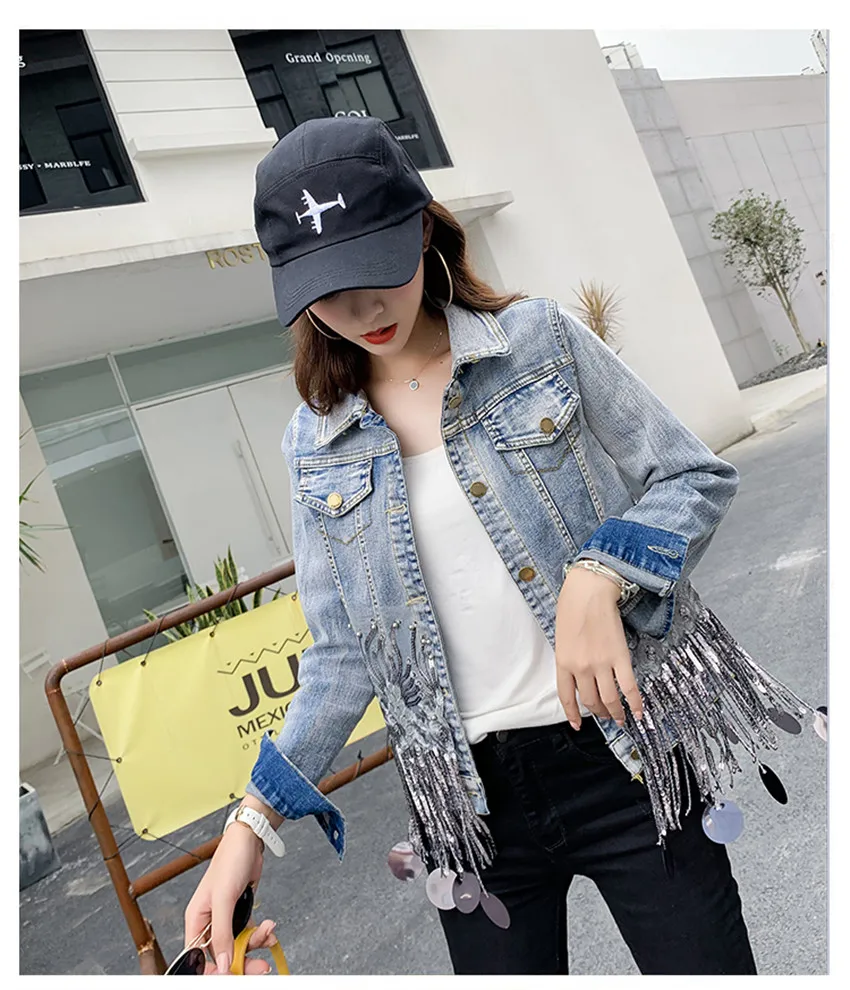 Spring 2022 New Tassel Sequin Slim Fit Stretch Long Sleeve Denim Jacket Women's Free Shipping
Spring 2022 New Tassel Sequin Slim Fit Stretch Long Sleeve Denim Jacket Women's Free Shipping