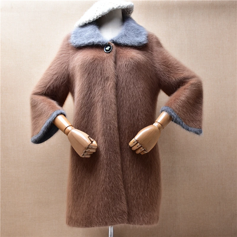 

Ladies Women Fall Winter Clothing Hairy Mink Cashmere Knitted Turn-Down Neck Slim Cardigans Angora Fur Jacket Sweater Coat Pull