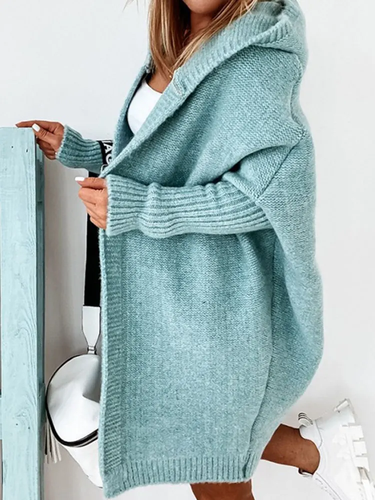 Fashion Casual Plain Hooded 2022 Long Cardigan Women Sweater Autumn
